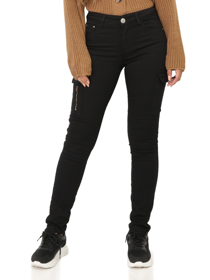Jeans skinny noir style cargo à poche zippée