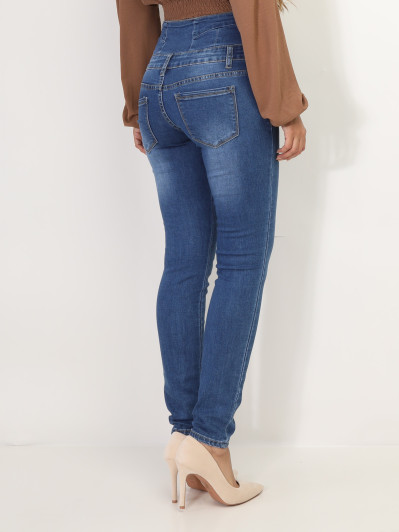 Jeans skinny taille haute à boutons