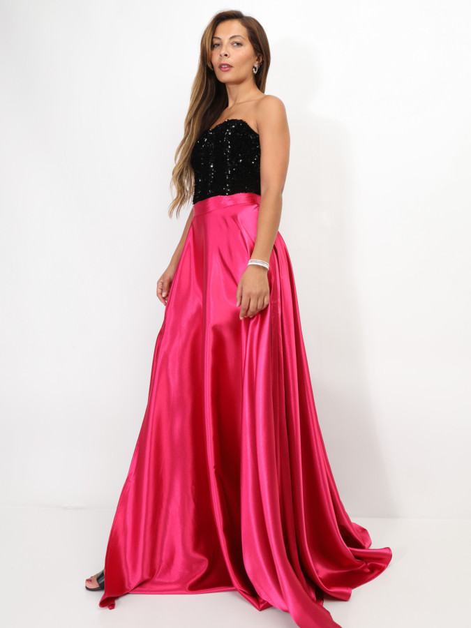 Jupe longue taille haute effet satiné