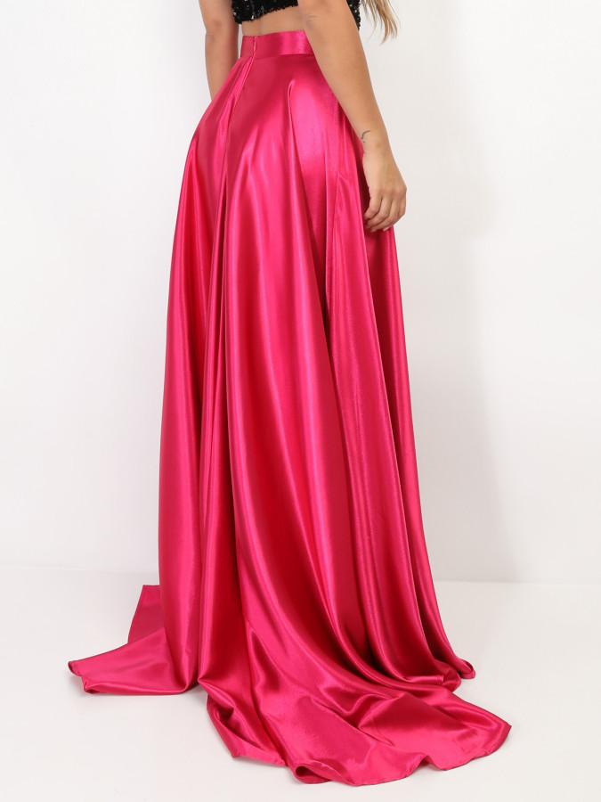 Jupe longue taille haute effet satiné