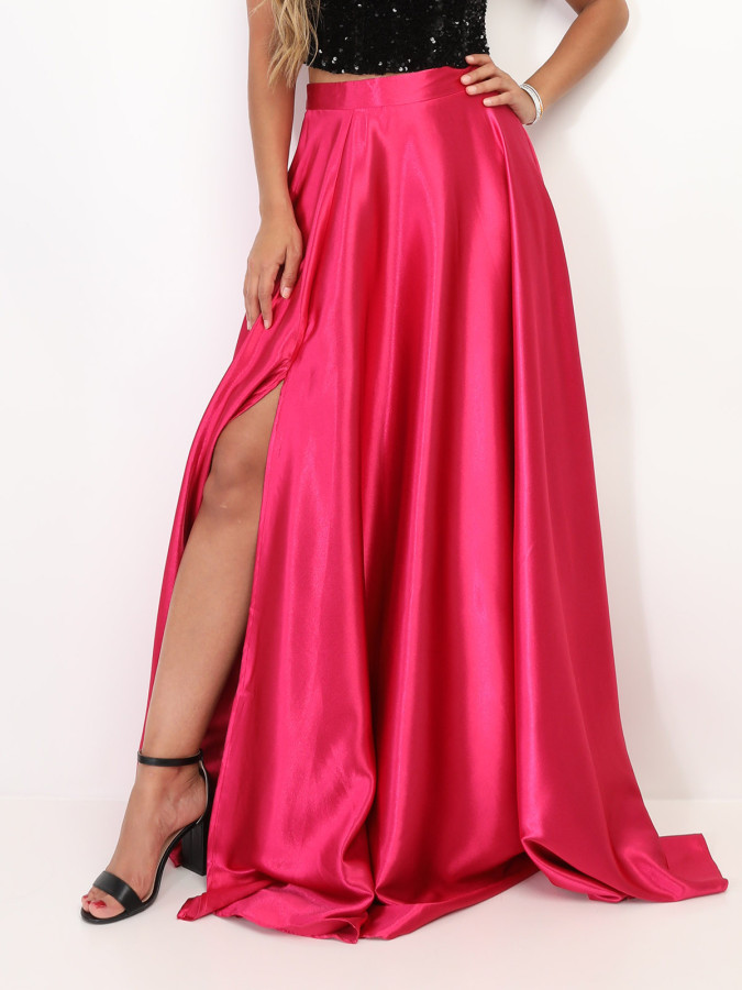 Jupe longue taille haute effet satiné