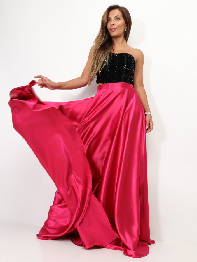 Jupe longue taille haute effet satiné