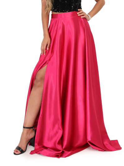 Jupe longue taille haute effet satiné