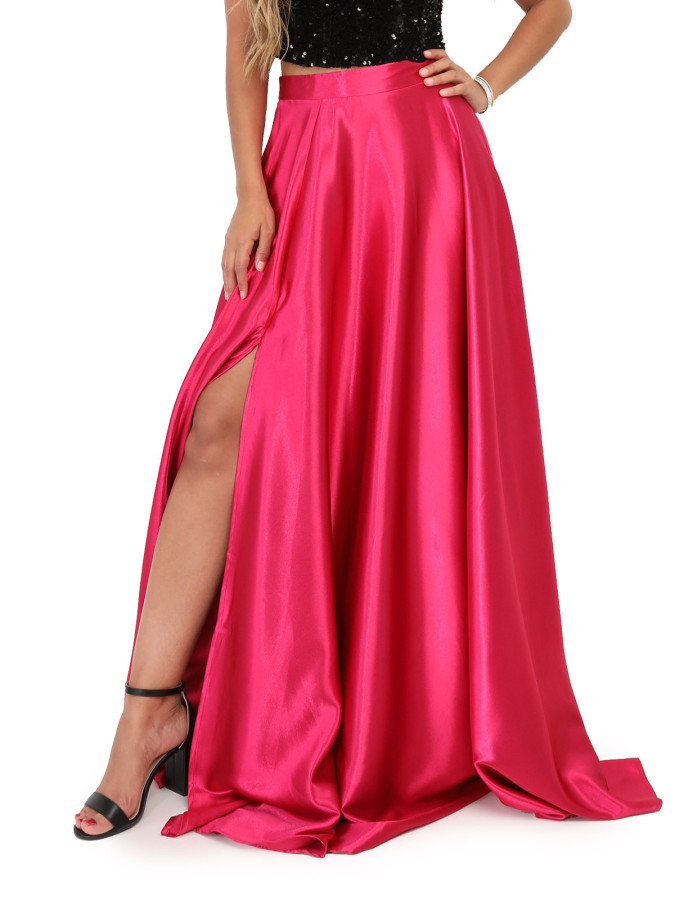 Jupe longue taille haute effet satiné