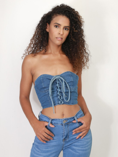Bustier corset en jeans à lanières
