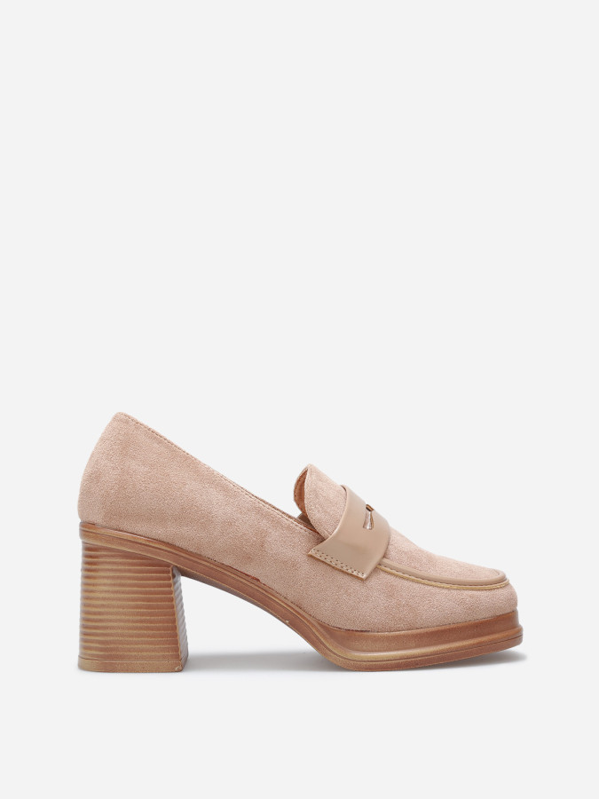Mocassins bi-matériel à talon