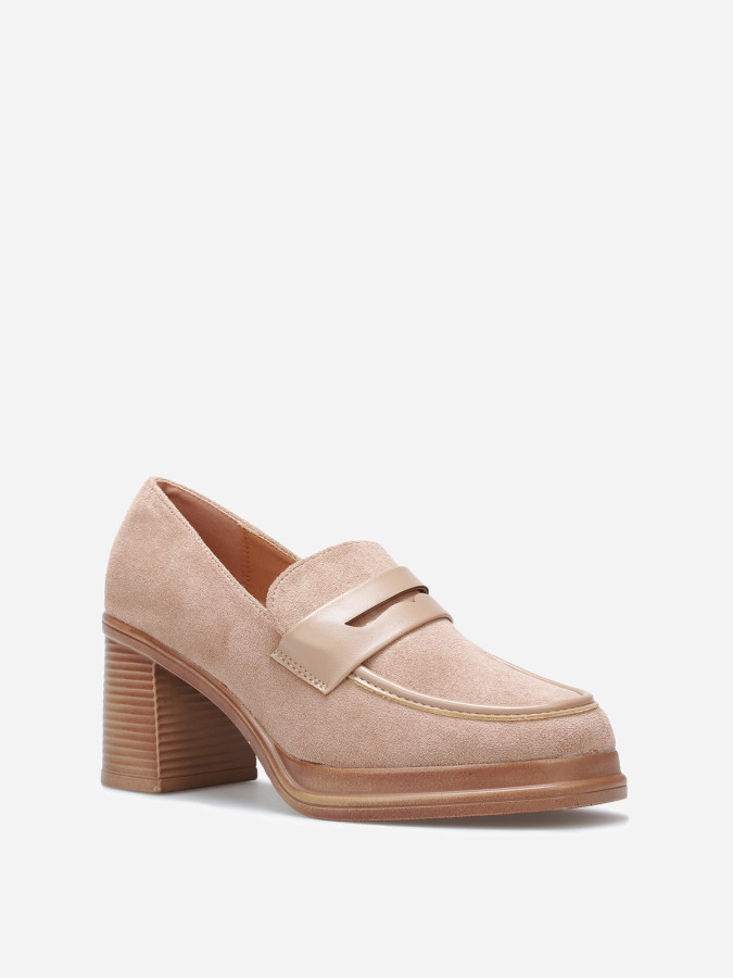Mocassins bi-matériel à talon
