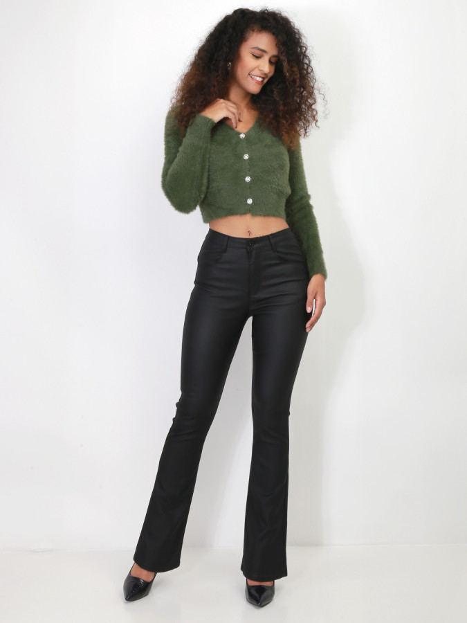 Pantalon flare enduit