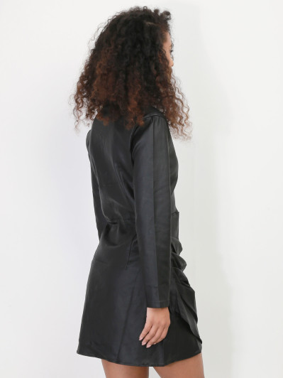 Robe chemise enduite et froncée