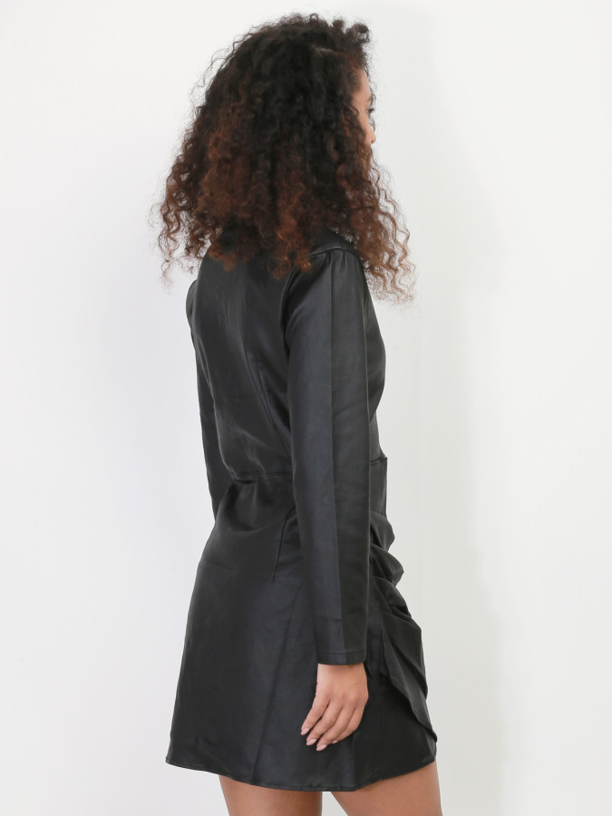 Robe chemise enduite et froncée