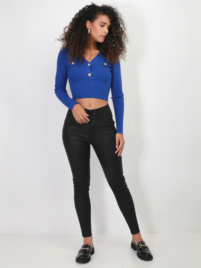Pantalon slim smocké et enduit