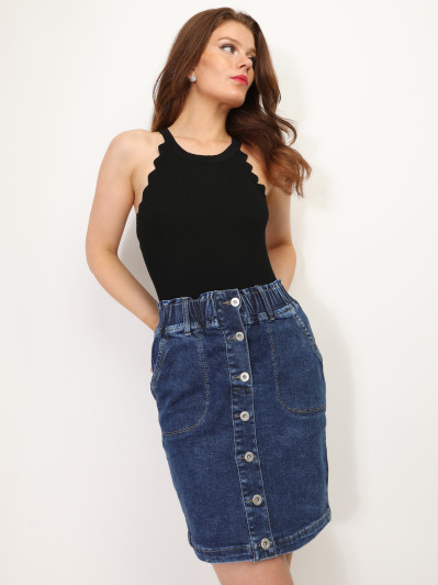 Jupe en jeans à boutons et poches