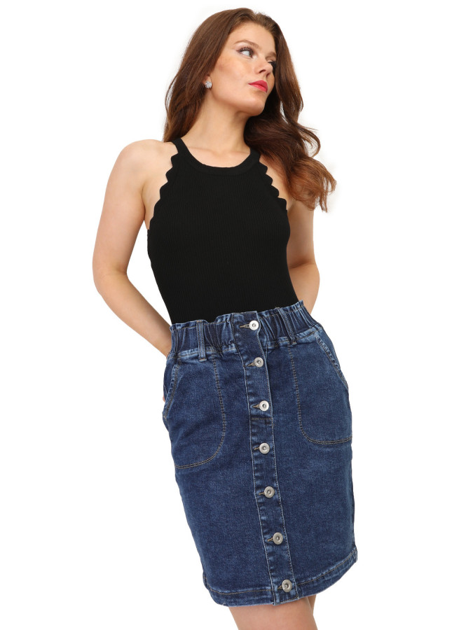 Jupe en jeans à boutons et poches