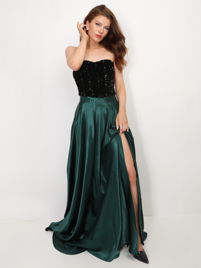 Jupe longue taille haute effet satiné