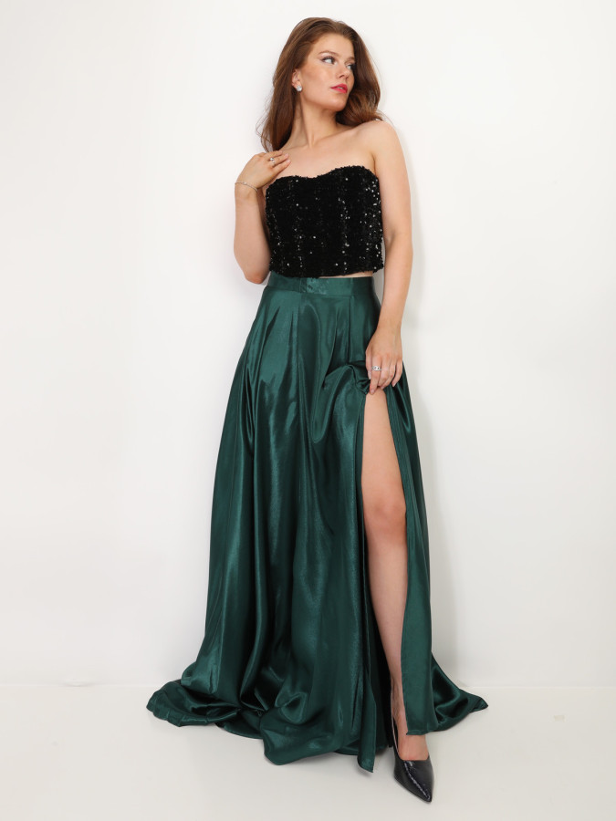 Jupe longue taille haute effet satiné