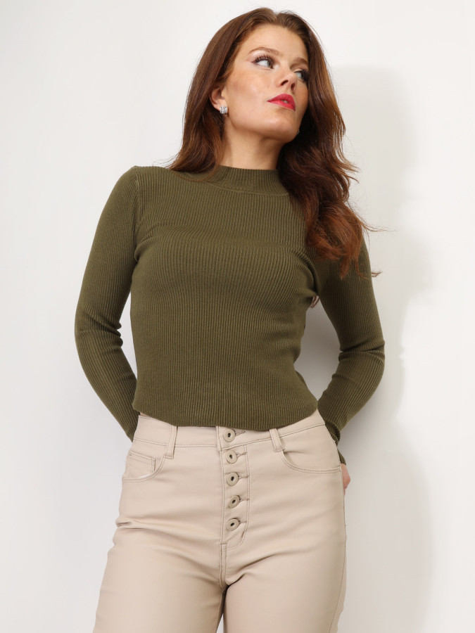 Sous pull côtelé à col montant