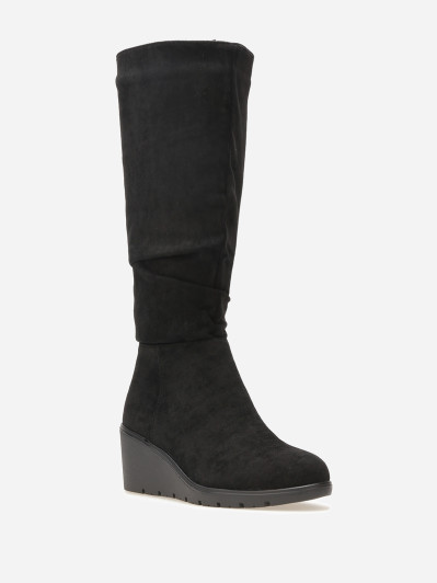 Bottes plissées et compensées en suédine