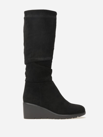 Bottes plissées et compensées en suédine