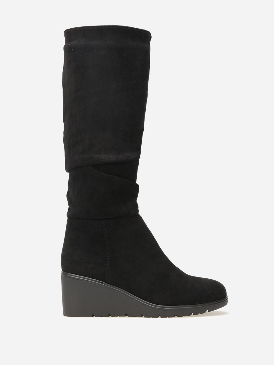 Bottes plissées et compensées en suédine
