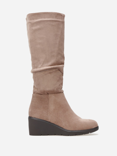 Bottes plissées et compensées en suédine