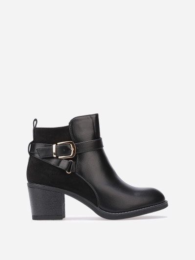 Bottines bi-matières à boucle dorée