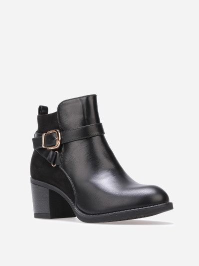 Bottines bi-matières à boucle dorée