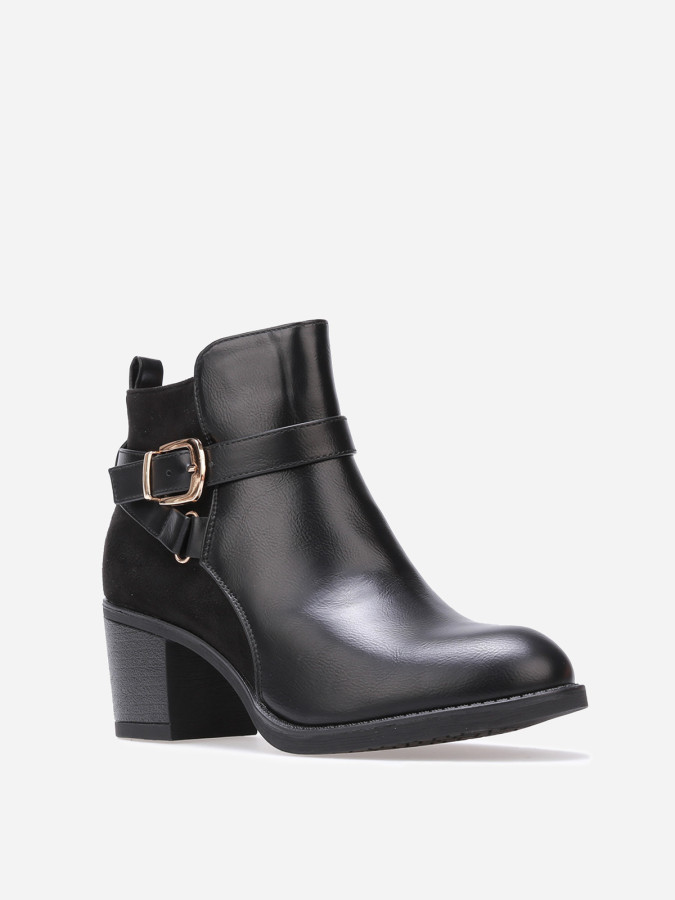 Bottines bi-matières à boucle dorée