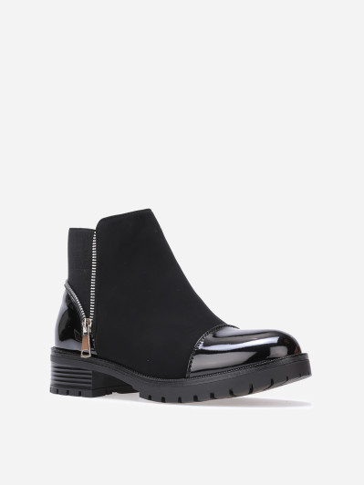 Bottines multi-matières à zip décoratif