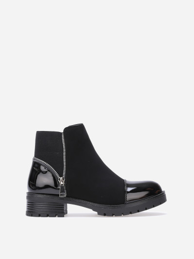 Bottines multi-matières à zip décoratif