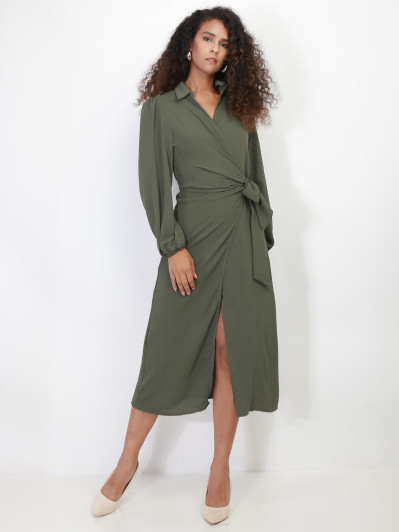 Robe cache-coeur longue à nouer