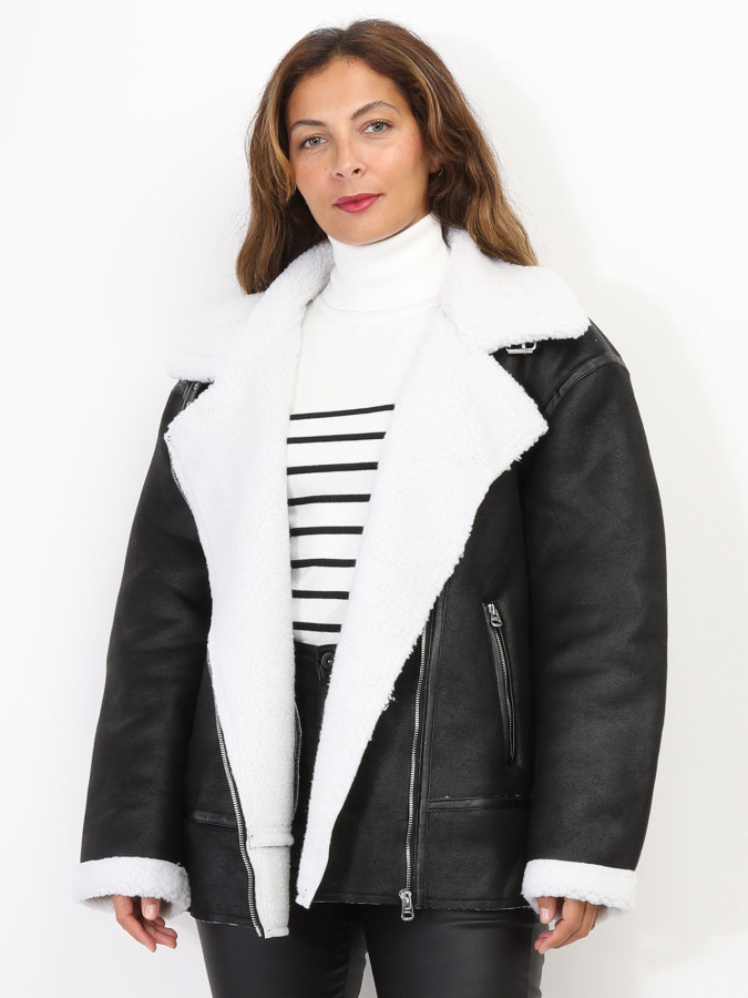 Blouson aviateur en simili moutonné