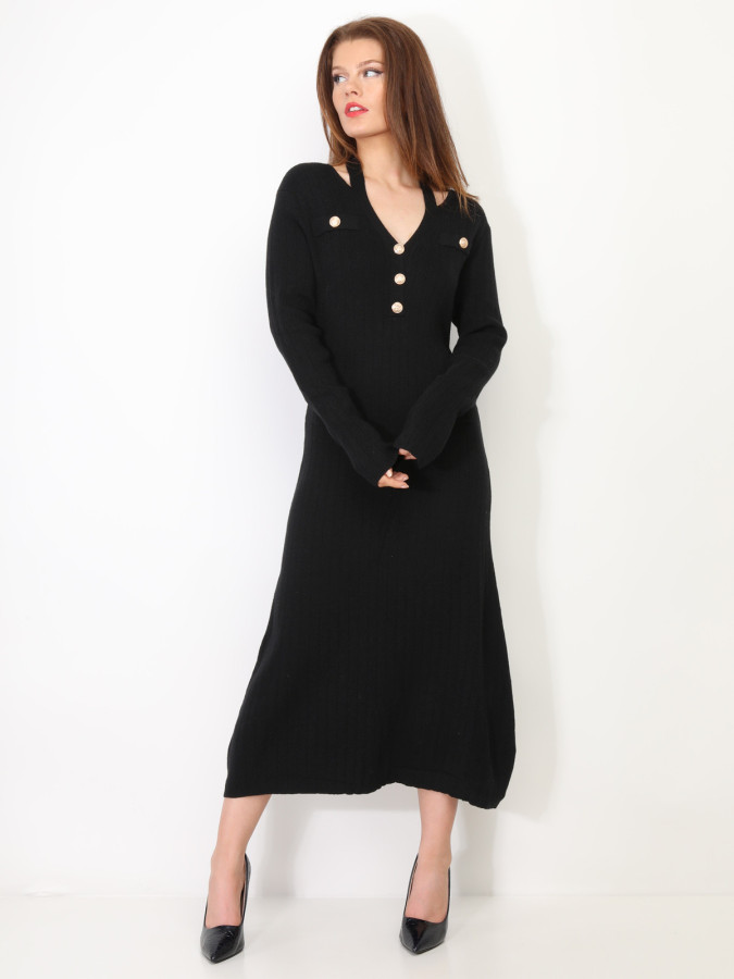 Robe longue cut out à boutons