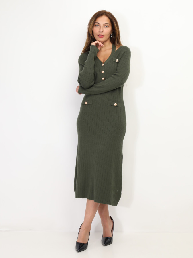 Robe longue cut out à boutons