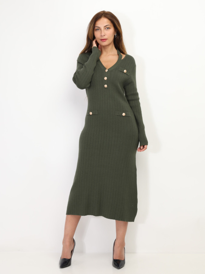 Robe longue cut out à boutons