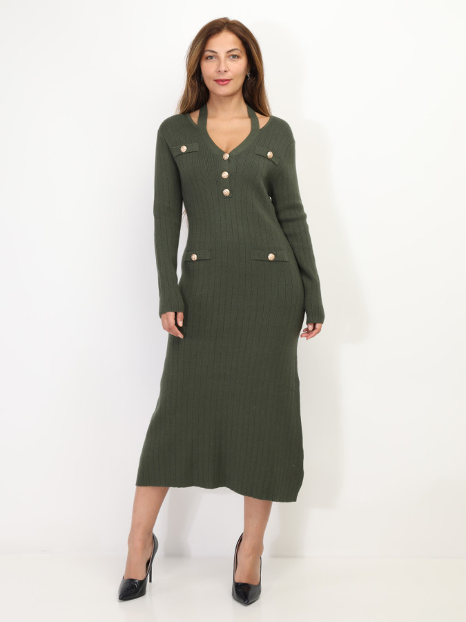 Robe longue cut out à boutons