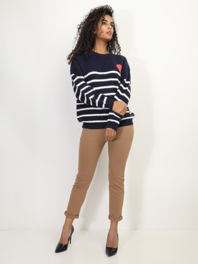 Pull marinière à motif cœur