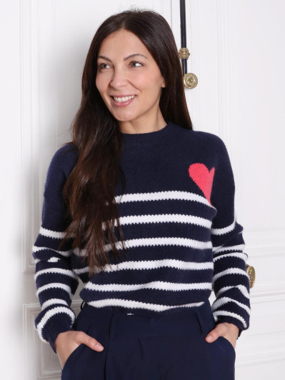 Pull marinière à motif cœur