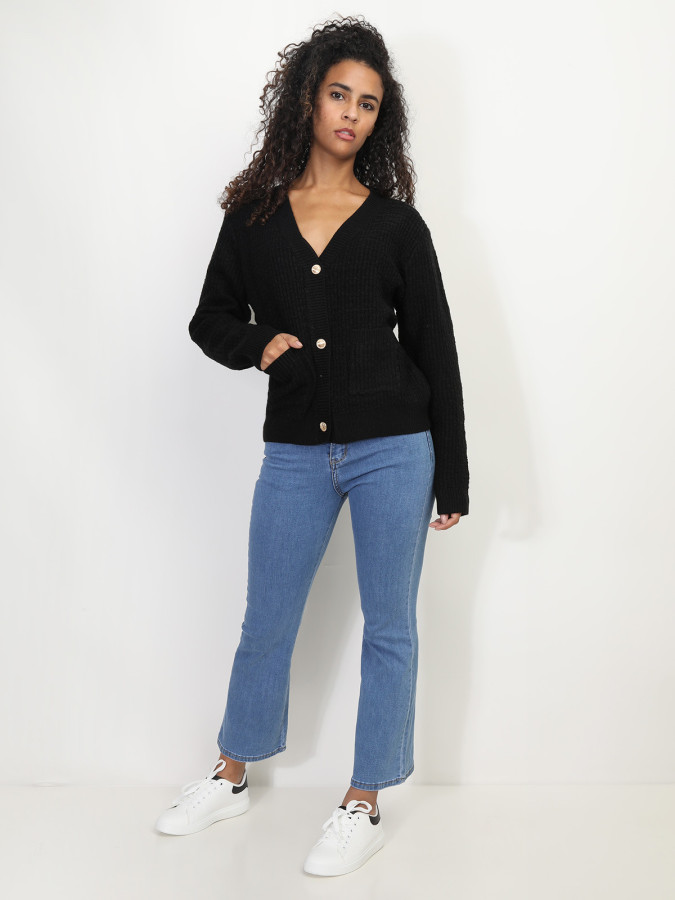 Cardigan texturé à boutons dorés