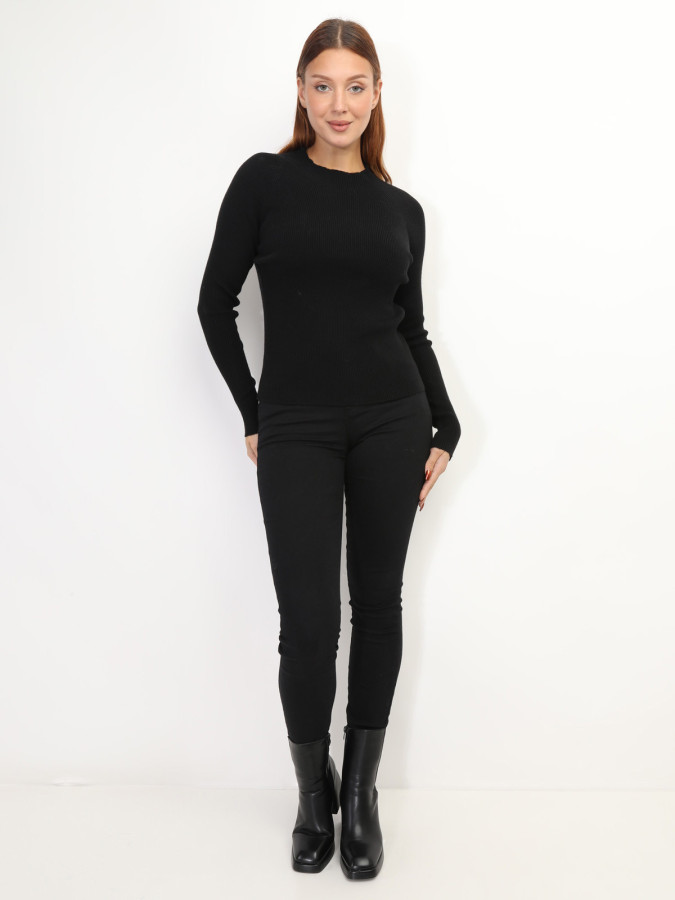 Pull côtelé à col montant