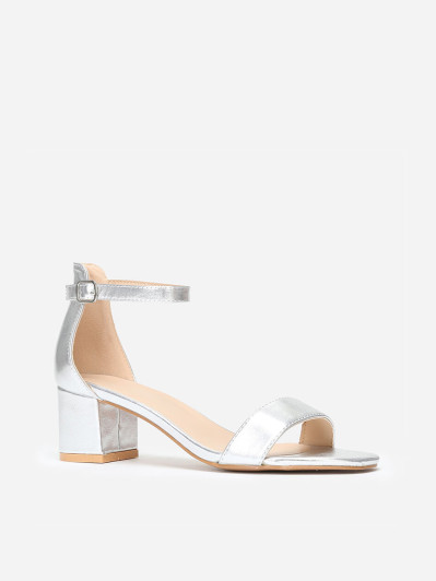 Sandales argentées en simili à petit talon