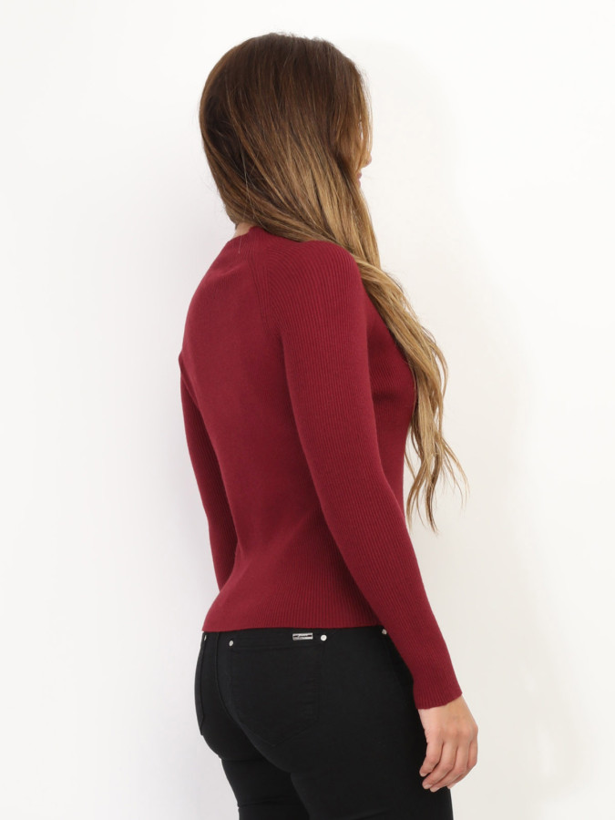 Pull côtelé à col montant