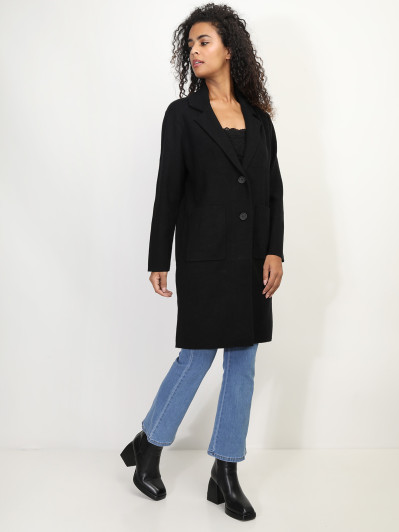 Gilet mi-long avec poches et revers de col