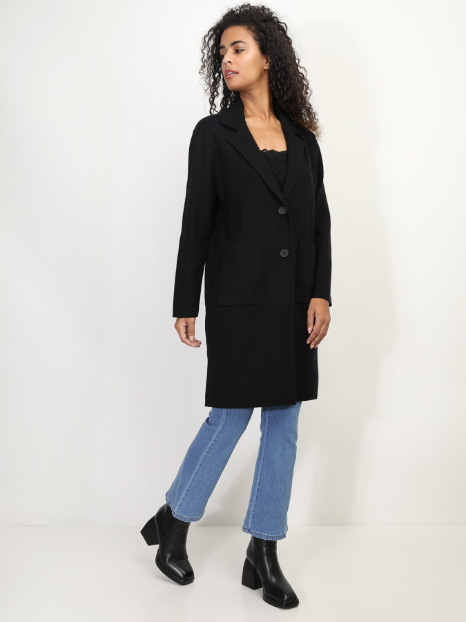 Gilet mi-long avec poches et revers de col