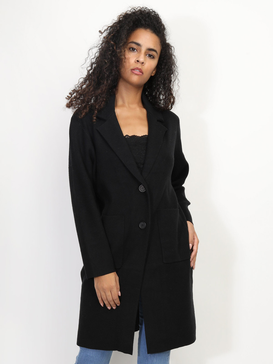 Gilet mi-long avec poches et revers de col