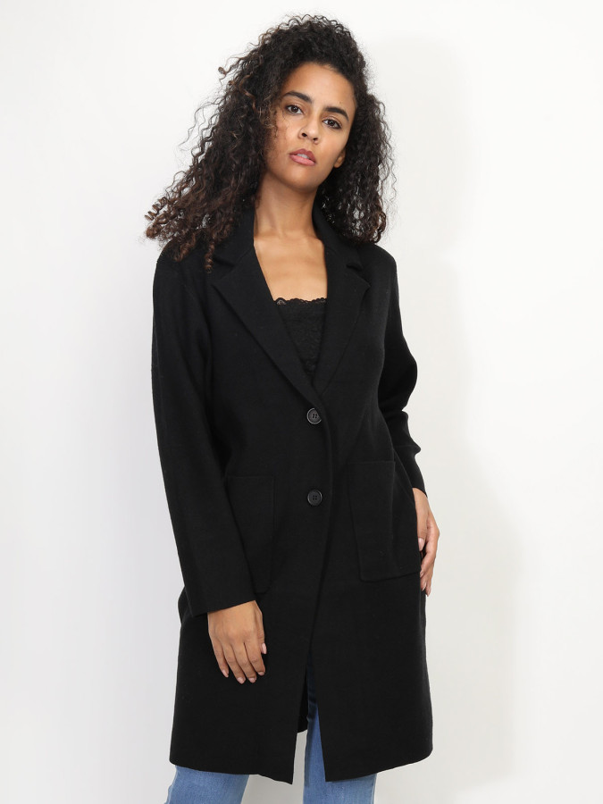 Gilet mi-long avec poches et revers de col