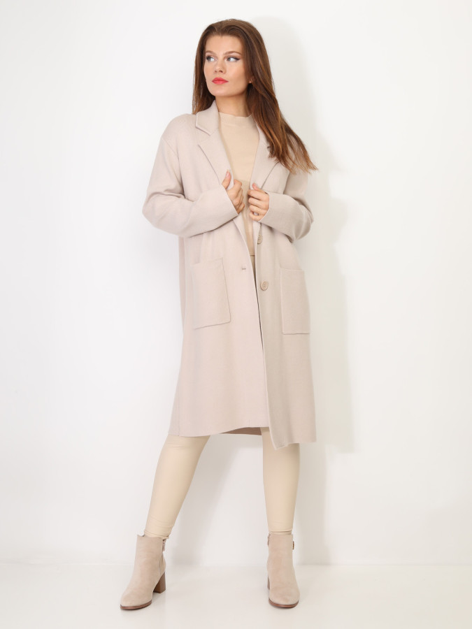 Gilet mi-long avec poches et revers de col