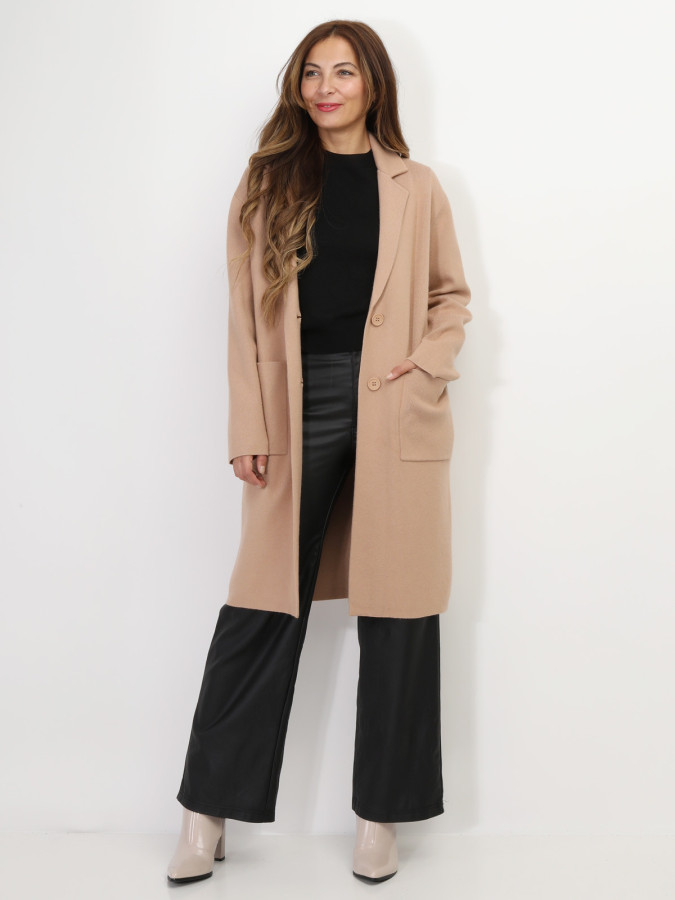 Gilet mi-long avec poches et revers de col