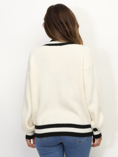 Pull en maille rayé à col V