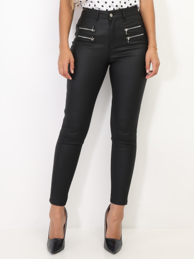 Pantalon slim enduit à zips