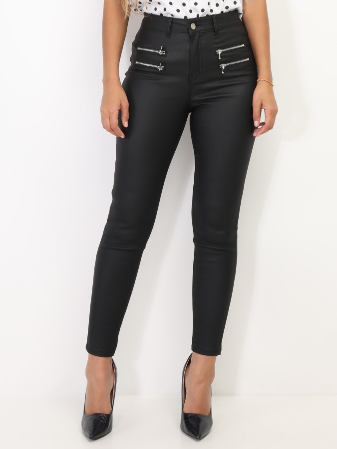 Pantalon slim enduit à zips